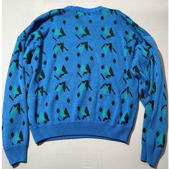 Vintage 80's Wrangler Blue Geometric Pattern Crewneck Sweater‎ Large - Picture 2 of 4